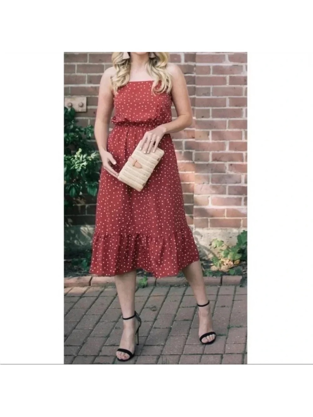 Lovers + Friends Slip Midi Dress - Red and White Star Polka Dots
